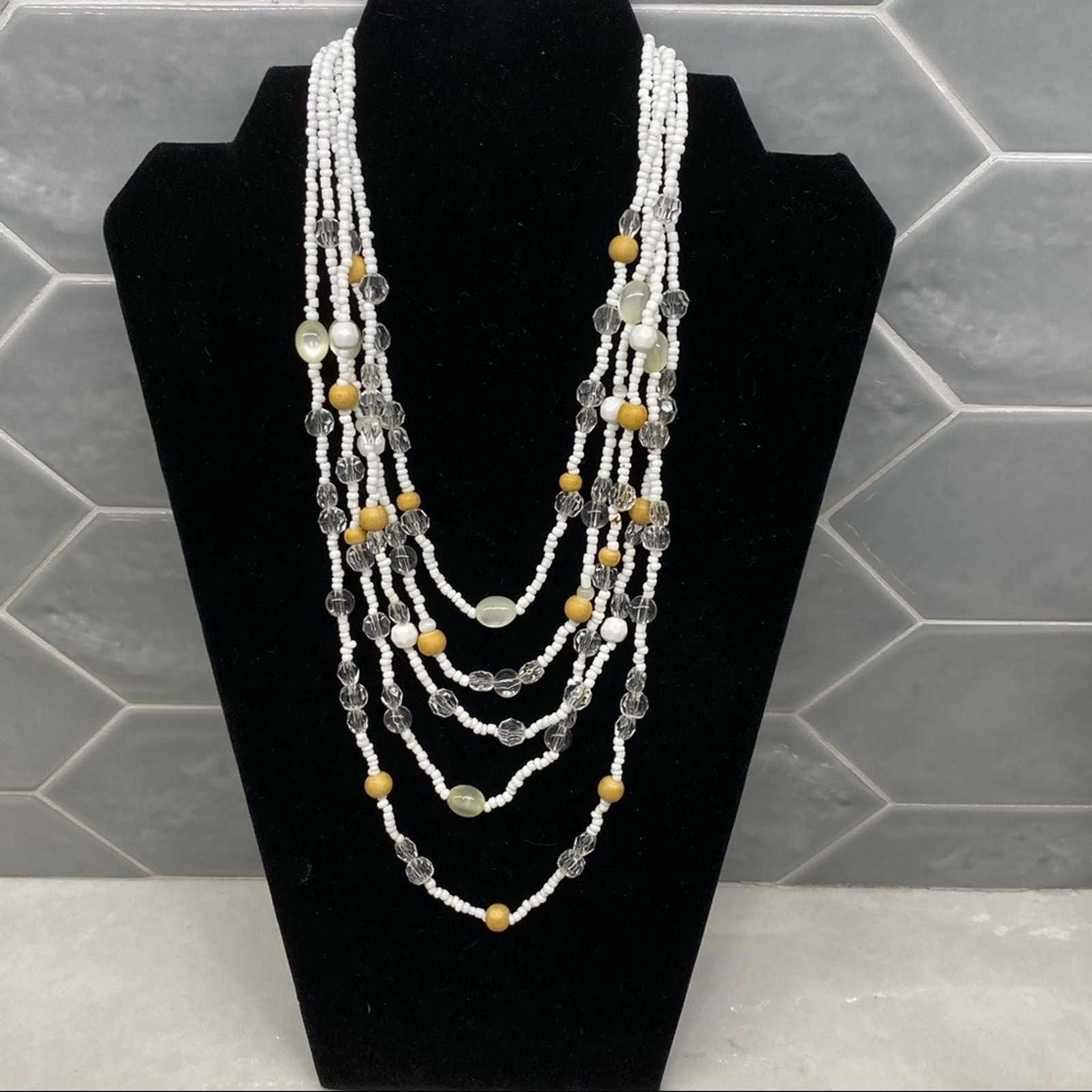 5pc Multi Layer Glass Beads And Seed Bead Necklace